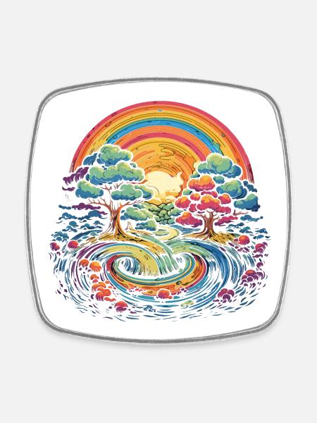 Rainbow Wonderland - Square fridge magnet - white