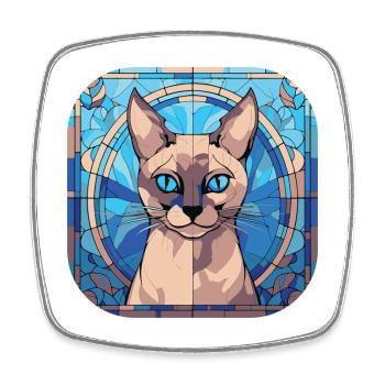 Peinture à l’aquarelle colorée de race de chat siamois - Magnet carré - blanc - Devant
