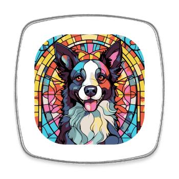 Colorful Border Collie Dog Breed Watercolor Glass - Square fridge magnet - white - Front