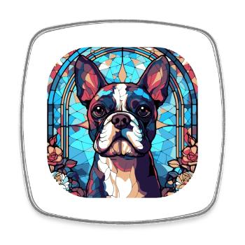 Colorful Boston Terrier Dog Breed Watercolor Glass - Square fridge magnet - white - Front