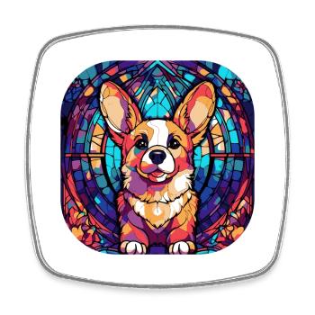 Colorful Corgi Dog Breed Watercolor Glass Painting - Square fridge magnet - white - Front
