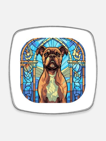 Boxer Dog Race Coloré Aquarelle Peinture sur verre - Magnet carré - blanc