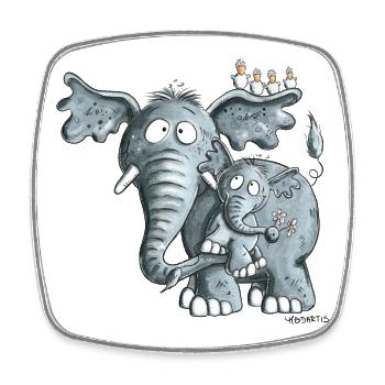Maman éléphant et bébé éléphant - Magnet carré - blanc - Devant
