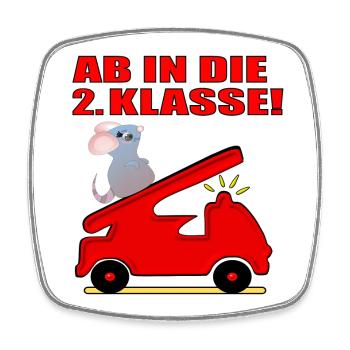 SCHULSTART - 2. Klasse Grundschule Feuerwehrauto - Viereckiger Kühlschrankmagnet - Weiß - Vorne