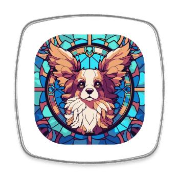Bunte Papillon-Hunderasse Aquarellglasfarbe - Viereckiger Kühlschrankmagnet - Weiß - Vorne