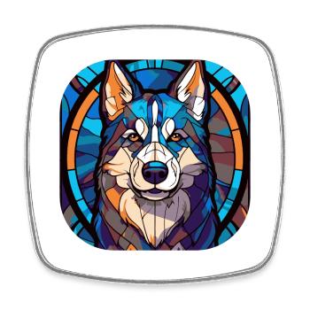 Coloré Husky Dog Race Aquarelle Peinture sur verre - Magnet carré - blanc - Devant