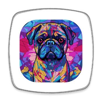 Bunte Mops-Hunderasse Aquarell-Glasmalerei - Viereckiger Kühlschrankmagnet - Weiß - Vorne