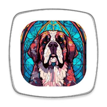 Colorful St Bernard Dog Breed Watercolor Glass Pai - Square fridge magnet - white - Front