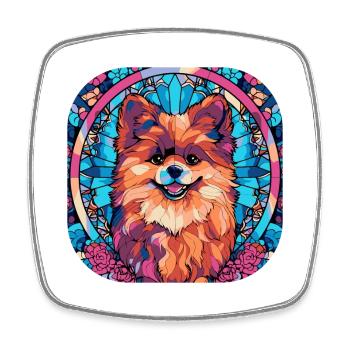 Coloré Poméranie Race de Chien Aquarelle Verre Pai - Magnet carré - blanc - Devant