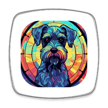 Aquarelle de race de chien miniature Shnauzer colorée - Magnet carré - blanc - Devant