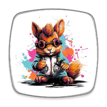 Pop Art Écureuil avec Smartphone - Magnet carré - blanc - Devant