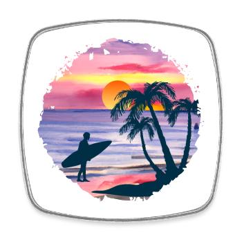 Summer Sunset Beach Watercolor - Square fridge magnet - white - Front