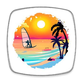 Aquarelle de plage de coucher de soleil d’été - Magnet carré - blanc - Devant
