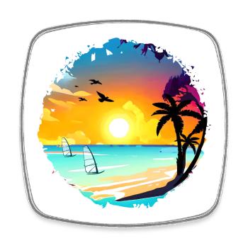 Aquarelle de plage de coucher de soleil d’été - Magnet carré - blanc - Devant