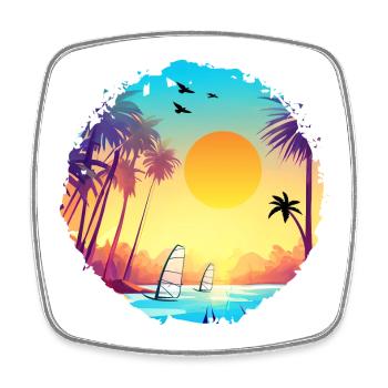 Aquarelle de plage de coucher de soleil d’été - Magnet carré - blanc - Devant