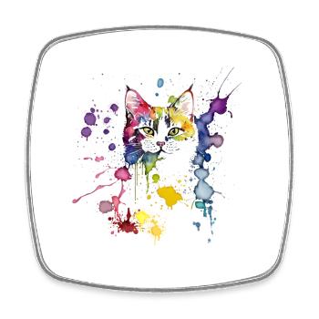 dekorative Aquarell-Katze, bunt, für Katzenfans - Viereckiger Kühlschrankmagnet - Weiß - Vorne