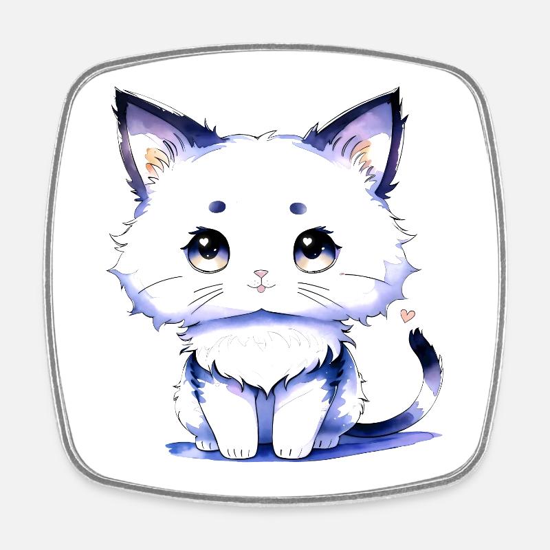 Chat blanc collection Kawaii - Magnet carré - blanc