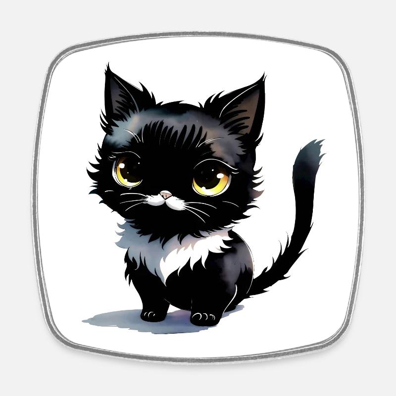 Chat noir Collection Kawaii - Magnet carré - blanc