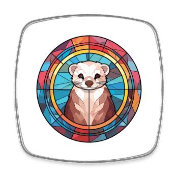 Ferret Colorful Watercolor Animal Pet Illustration - Square fridge magnet - white - Front