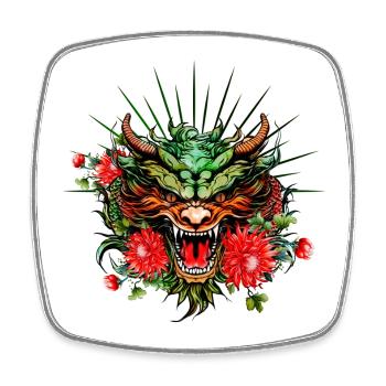 Wunderschöner bunter Drachenkopf mit Blumen. - Viereckiger Kühlschrankmagnet - Weiß - Vorne