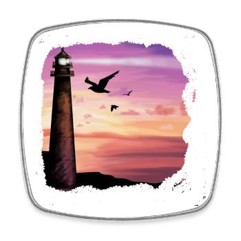 Sunset Lighthouse Ocean Art - Square fridge magnet - white - Front
