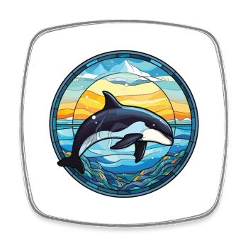 Orca Colorful Watercolor Animal Pet Illustration - Square fridge magnet - white - Front