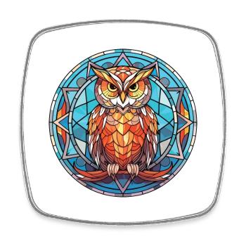 Owl Colorful Watercolor Animal Pet Illustration - Square fridge magnet - white - Front