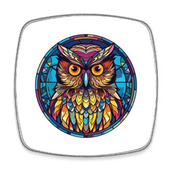 Owl Colorful Watercolor Animal Pet Illustration - Square fridge magnet - white - Front