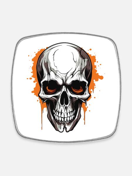 Orange Skull Splatter Gothic - Square fridge magnet - white