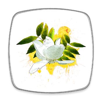 hübsche Blumenprints, Magnolie mit Blättern - Viereckiger Kühlschrankmagnet - Weiß - Vorne