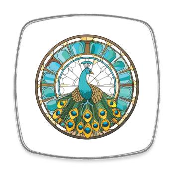 Pfauenbunte Aquarell-Tierillustration - Viereckiger Kühlschrankmagnet - Weiß - Vorne