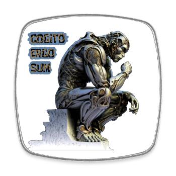 Cogito 02 – Cyborg-Denker Cogito Ergo Sum - Viereckiger Kühlschrankmagnet - Weiß - Vorne