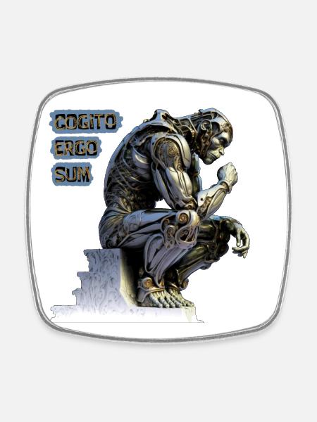 Cogito 02 - Cyborg Thinker Cogito Ergo Sum - Square fridge magnet - white