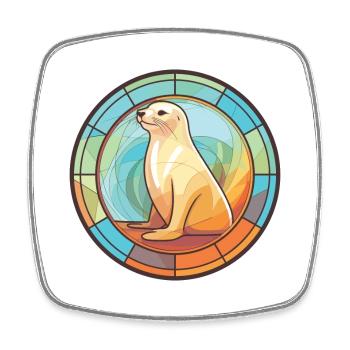 Seelöwe Bunte Aquarell-Tierillustration - Viereckiger Kühlschrankmagnet - Weiß - Vorne