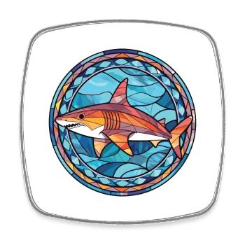 Shark Colorful Watercolor Animal Pet Illustration - Square fridge magnet - white - Front