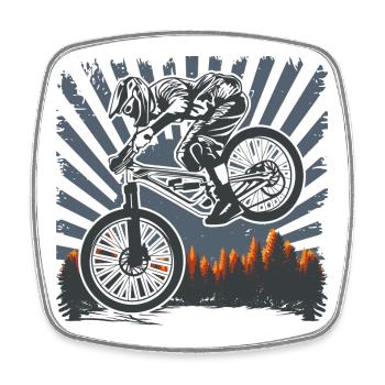 Moto-Sonnenaufgangssprung über Kiefern - Viereckiger Kühlschrankmagnet - Weiß - Vorne
