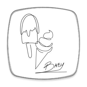 "IceIce Baby" Sommer Lineart Eis / Ice Cream - Viereckiger Kühlschrankmagnet - Weiß - Vorne