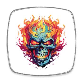 Neon Flames Skull Illustration - Square fridge magnet - white - Front
