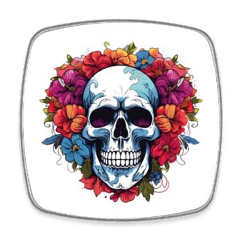 Blumenkranz Totenkopf Portrait - Viereckiger Kühlschrankmagnet - Weiß - Vorne