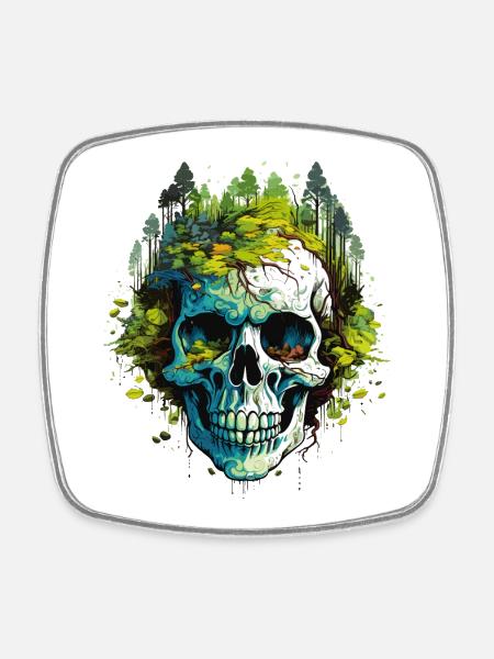Waldskull: Natur trifft Schädel - Viereckiger Kühlschrankmagnet - Weiß