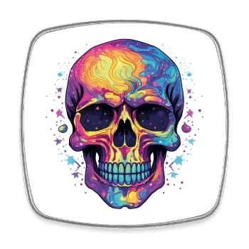 Psychedelisch Neon Schädel - Viereckiger Kühlschrankmagnet - Weiß - Vorne