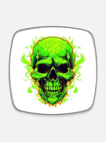 Neon Flames Skull Design - Square fridge magnet - white