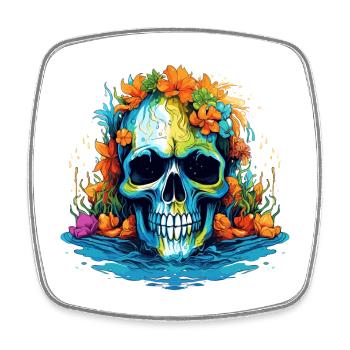 Tropical Flower Skull - Square fridge magnet - white - Front
