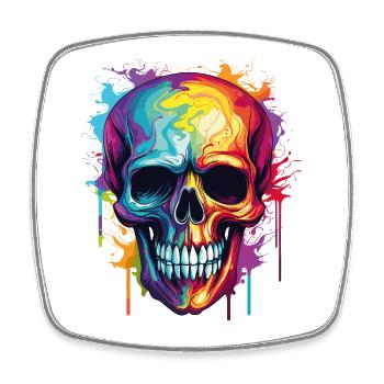 Psychedelic Rainbow Color Skull - Square fridge magnet - white - Front