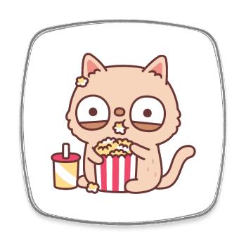 Lustige Sahnekatze isst Popcorn - Viereckiger Kühlschrankmagnet - Weiß - Vorne