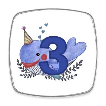 Dritter Geburtstag Happy Birthday Kleiner Wal - Viereckiger Kühlschrankmagnet - Weiß - Vorne