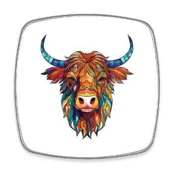 Highland Cow Colorful Watercolor Animal Cartoon - Square fridge magnet - white - Front