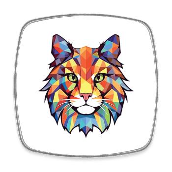 Maine Coon Cat Colorful Watercolor Animal Cartoon - Square fridge magnet - white - Front