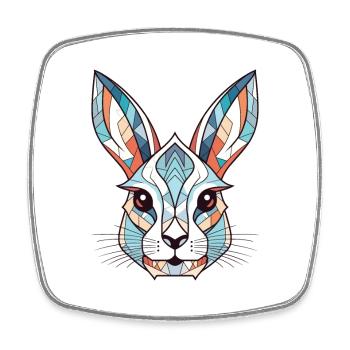 White Rabbit Colorful Watercolor Animal Cartoon - Square fridge magnet - white - Front