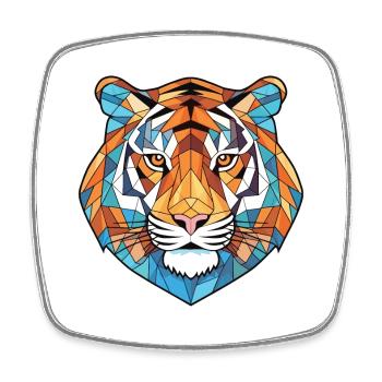 Tiger sitzt bunte Aquarell-Tierkarikatur - Viereckiger Kühlschrankmagnet - Weiß - Vorne